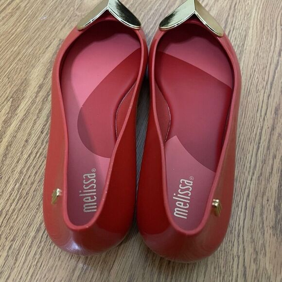 Melissa Red gold heart jelly Valentine space love slip on rubber flats size US 8 - Picture 8 of 8